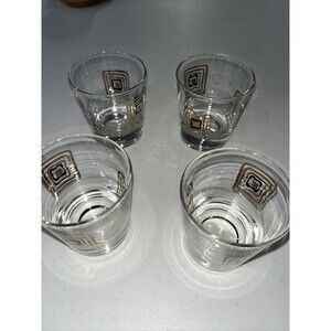 Vtg Mid Century 4 Modern MCM Black Gold Bar Kitchen Glasses 3.5”